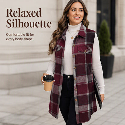 ✨Women's Plaid Button Down Vest Shirt with Pockets