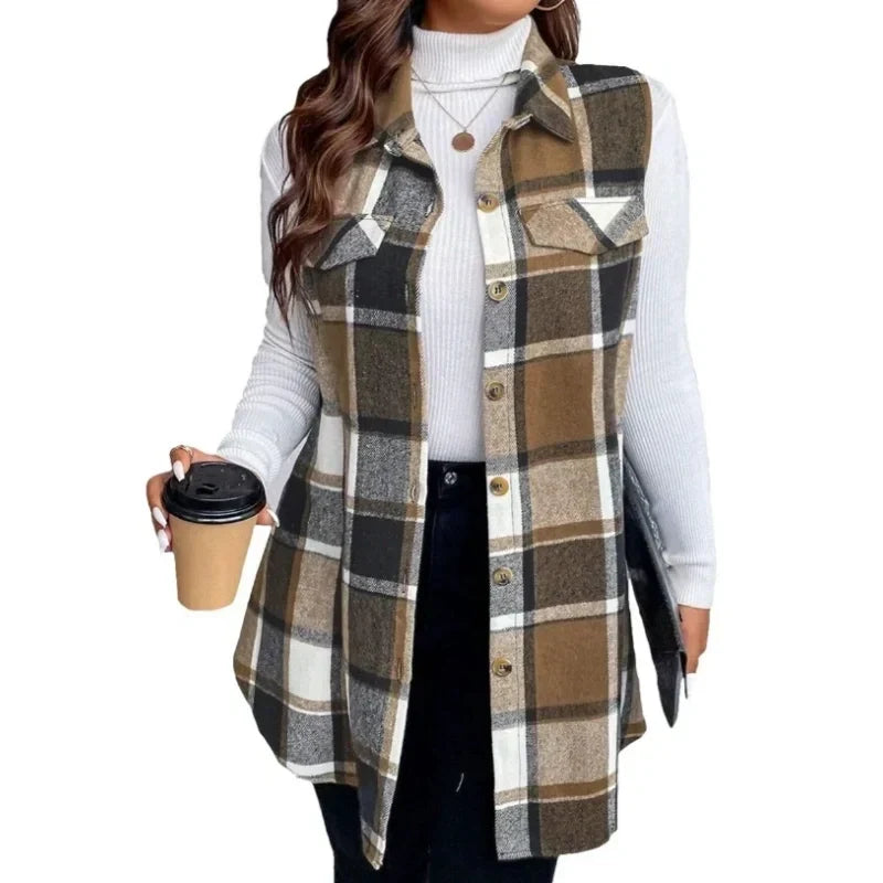 ✨Women's Plaid Button Down Vest Shirt with Pockets