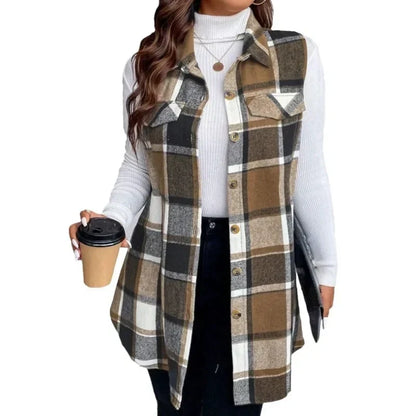 ✨Women's Plaid Button Down Vest Shirt with Pockets