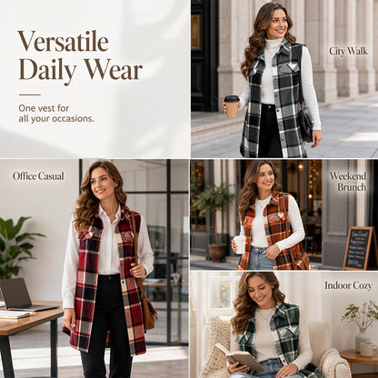 ✨Women's Plaid Button Down Vest Shirt with Pockets
