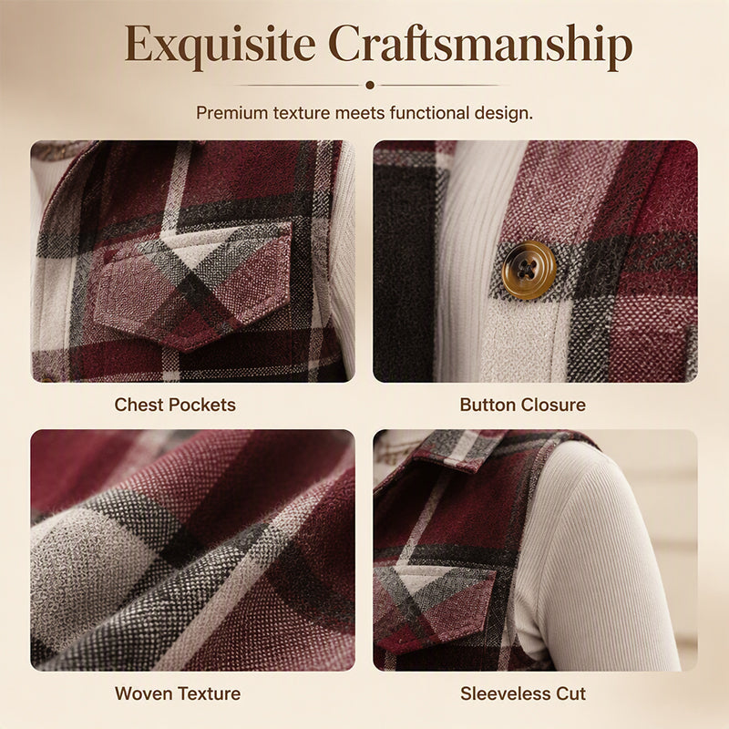 ✨Women's Plaid Button Down Vest Shirt with Pockets
