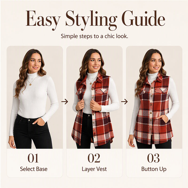 ✨Women's Plaid Button Down Vest Shirt with Pockets