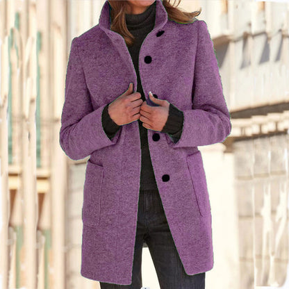 🧥 Timeless Charm, Warm Structured Elegance | Women's Vintage Stand Collar Woolen Coat