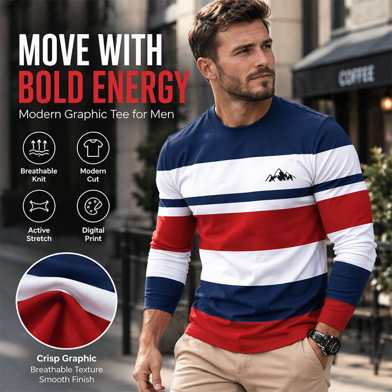 Men's Striped Crewneck Long Sleeve Top