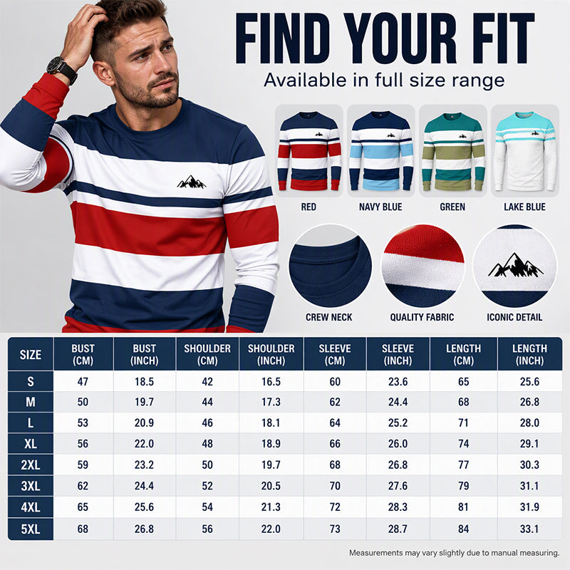 Men's Striped Crewneck Long Sleeve Top