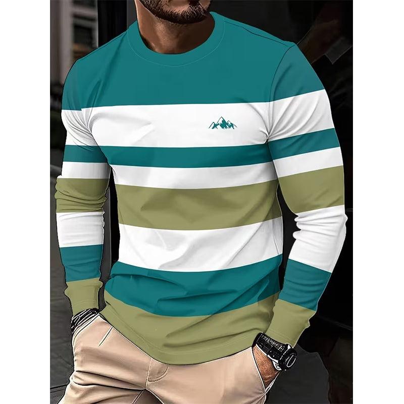 Men's Striped Crewneck Long Sleeve Top