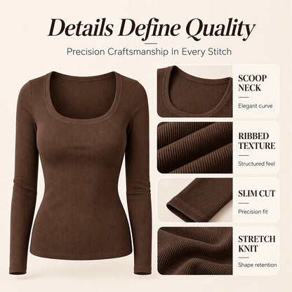 Women's Ribbed Slim Fit Long Sleeve Square Neck Top