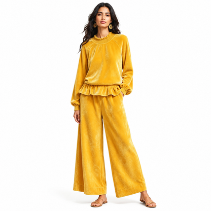 Women's Casual Two Piece Set Long Sleeve Top and Wide Leg Pants Autumn Winter Commuting Outfit
