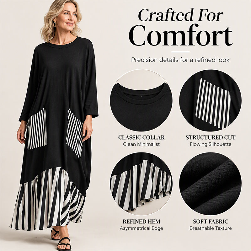 Women's Striped Patchwork Long Sleeve Maxi Dress