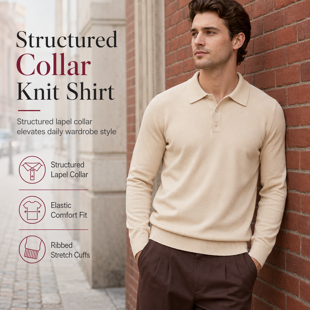 Men's Solid Color Long Sleeve Knit Shirt Pullover Sweater
