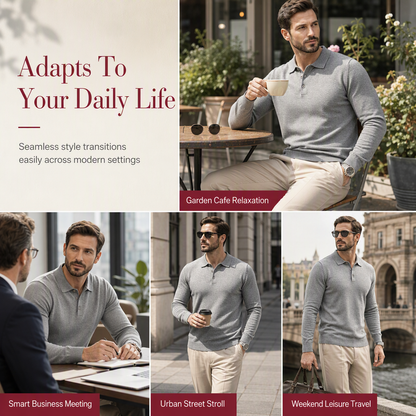 Men's Solid Color Long Sleeve Knit Shirt Pullover Sweater