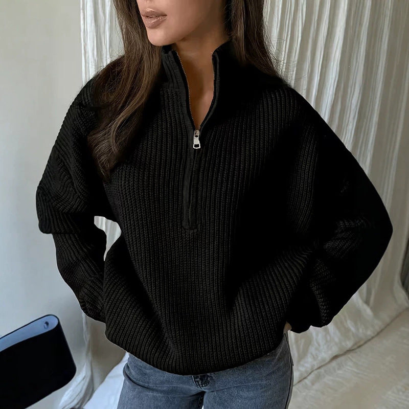 Women's Stand Collar Half-Zip Knit Sweater
