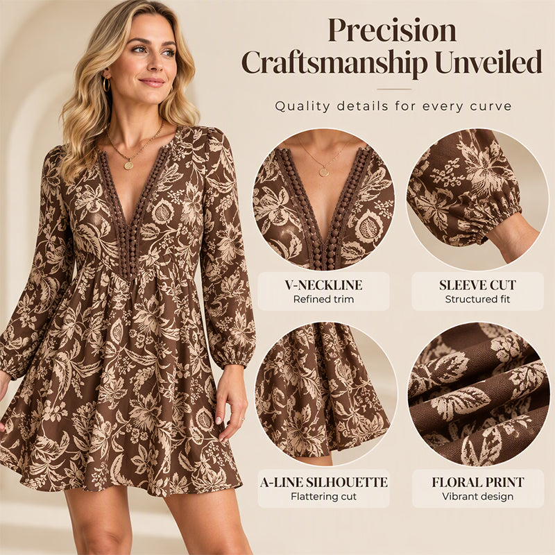 🌸 Romantic Vintage Vibe, Flattering Neckline | Women's Vintage Floral Print Long Sleeve V-Neck Dress