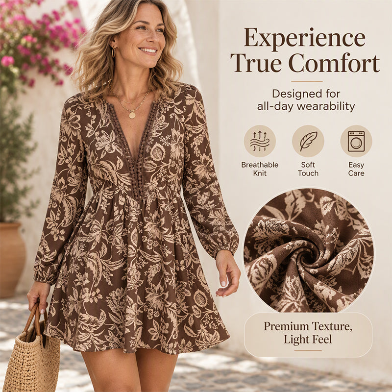 🌸 Romantic Vintage Vibe, Flattering Neckline | Women's Vintage Floral Print Long Sleeve V-Neck Dress