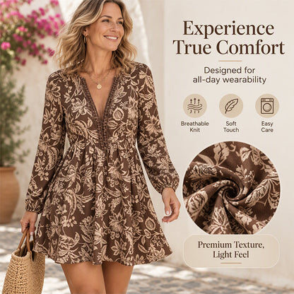 🌸 Romantic Vintage Vibe, Flattering Neckline | Women's Vintage Floral Print Long Sleeve V-Neck Dress