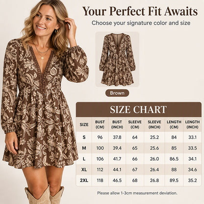 🌸 Romantic Vintage Vibe, Flattering Neckline | Women's Vintage Floral Print Long Sleeve V-Neck Dress