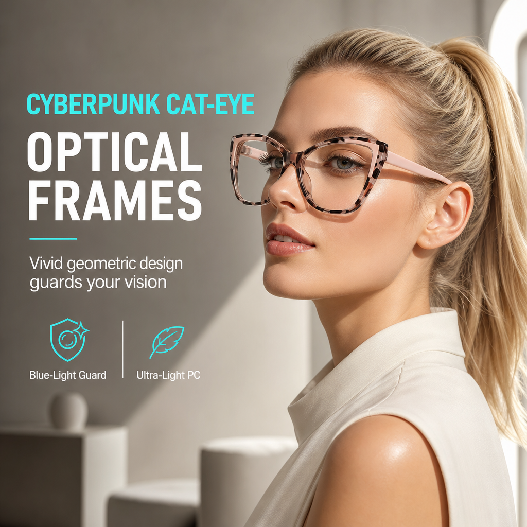 😎Cyberpunk Cat Eye Blue Light Blocking Glasses for Women Trendy Photochromic Clear Lens Eyeglasses