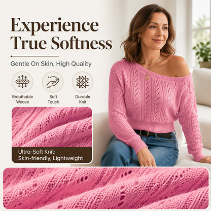 🧶 Elegant Shoulder Line, Waist-Framing Fit | Women's Off-The-Shoulder Cropped Knit Sweater