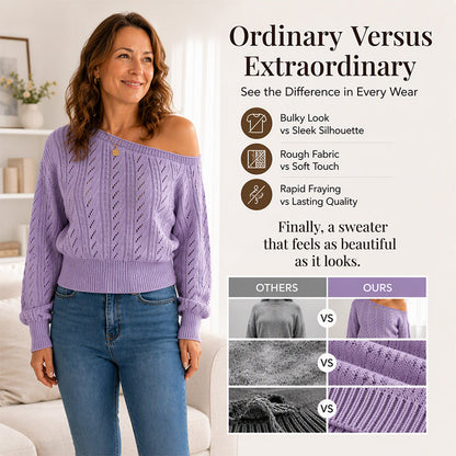 🧶 Elegant Shoulder Line, Waist-Framing Fit | Women's Off-The-Shoulder Cropped Knit Sweater