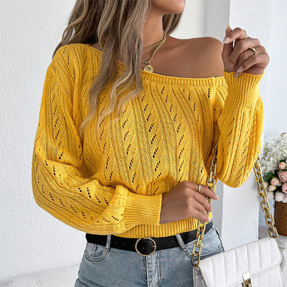 🧶 Elegant Shoulder Line, Waist-Framing Fit | Women's Off-The-Shoulder Cropped Knit Sweater