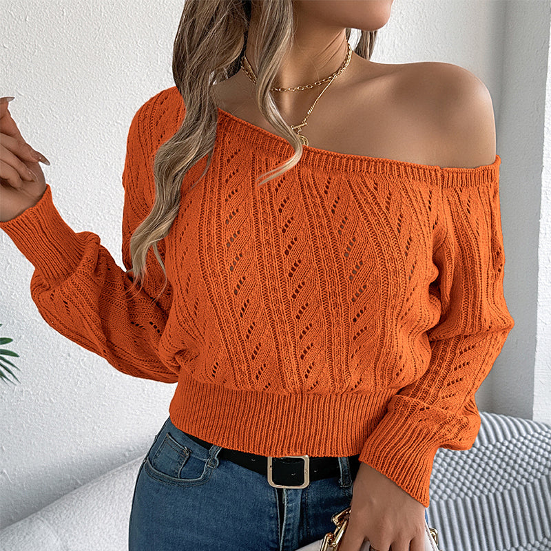 🧶 Elegant Shoulder Line, Waist-Framing Fit | Women's Off-The-Shoulder Cropped Knit Sweater