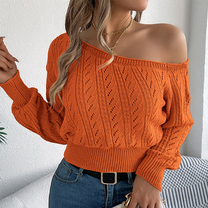 🧶 Elegant Shoulder Line, Waist-Framing Fit | Women's Off-The-Shoulder Cropped Knit Sweater
