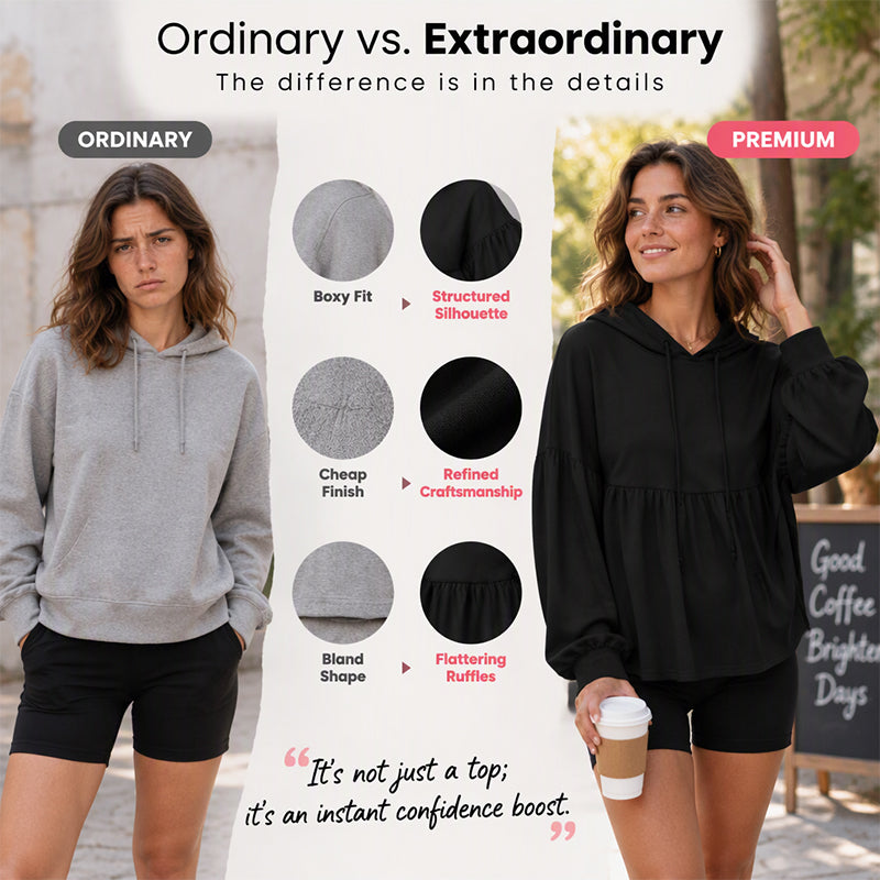 Women's Loose Ruffle Hem Hooded Sweatshirt