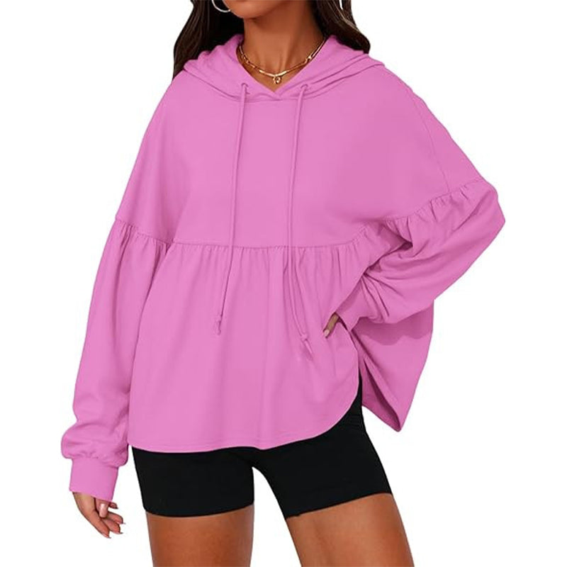 Women's Loose Ruffle Hem Hooded Sweatshirt