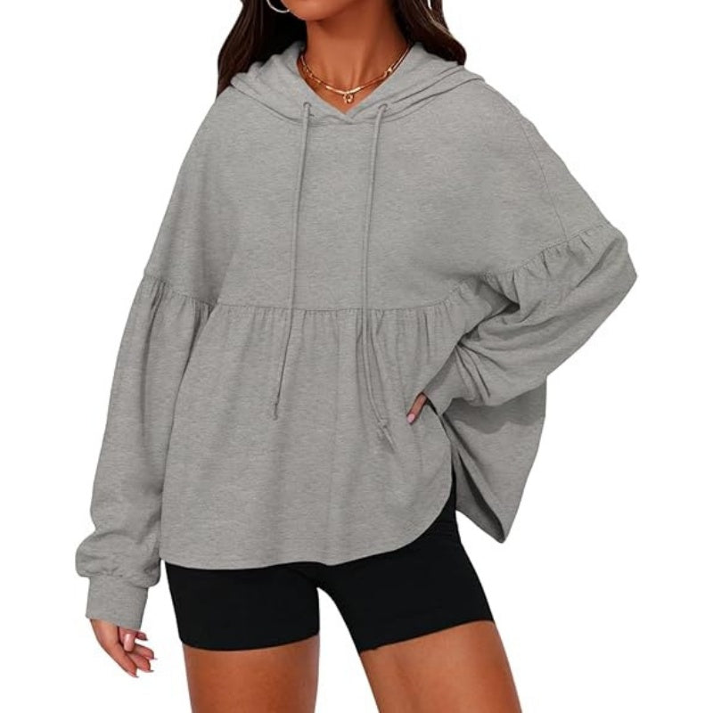 Women's Loose Ruffle Hem Hooded Sweatshirt