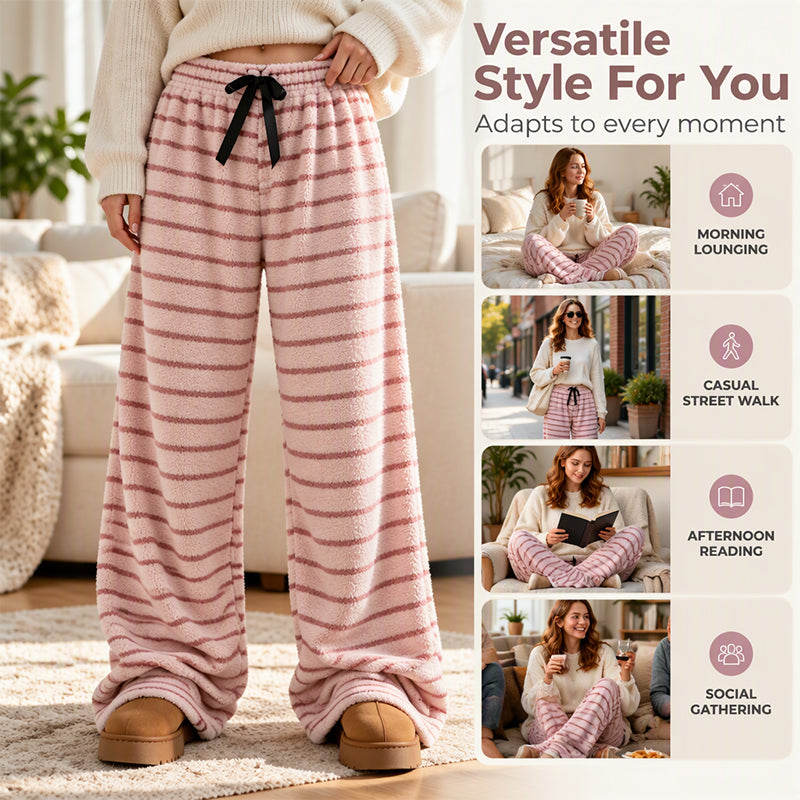☁️ Plush Softness, Leg-Elongating Silhouette | Women's Double-Sided Plush Striped Wide-Leg Pants