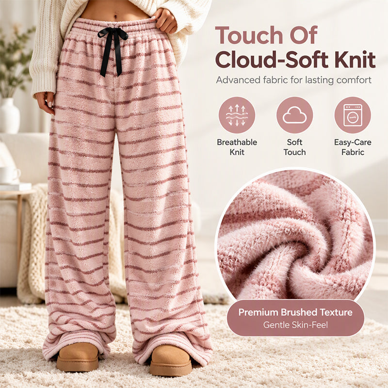 ☁️ Plush Softness, Leg-Elongating Silhouette | Women's Double-Sided Plush Striped Wide-Leg Pants