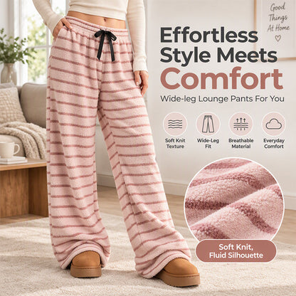 ☁️ Plush Softness, Leg-Elongating Silhouette | Women's Double-Sided Plush Striped Wide-Leg Pants