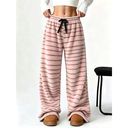 ☁️ Plush Softness, Leg-Elongating Silhouette | Women's Double-Sided Plush Striped Wide-Leg Pants