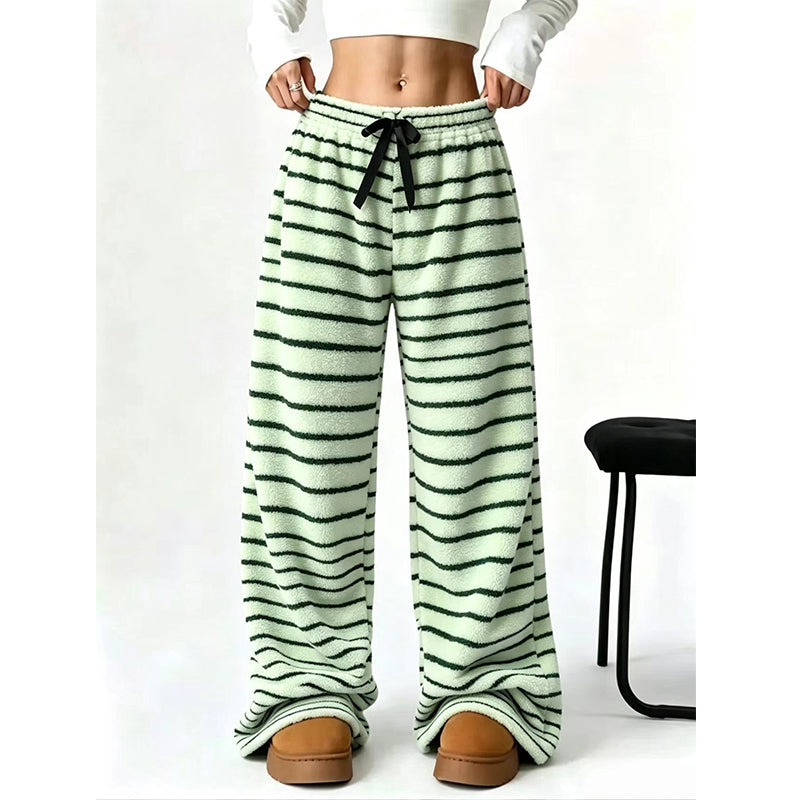 ☁️ Plush Softness, Leg-Elongating Silhouette | Women's Double-Sided Plush Striped Wide-Leg Pants