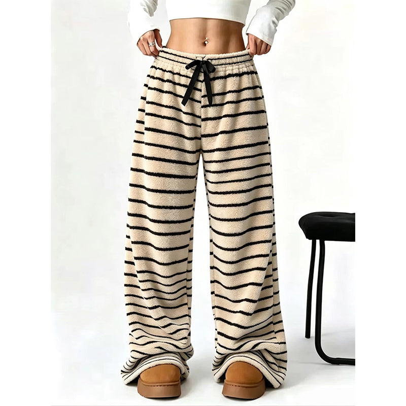 ☁️ Plush Softness, Leg-Elongating Silhouette | Women's Double-Sided Plush Striped Wide-Leg Pants