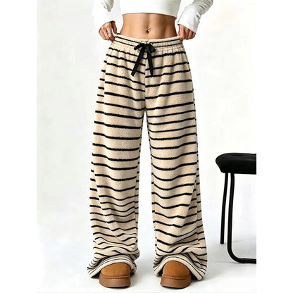 ☁️ Plush Softness, Leg-Elongating Silhouette | Women's Double-Sided Plush Striped Wide-Leg Pants