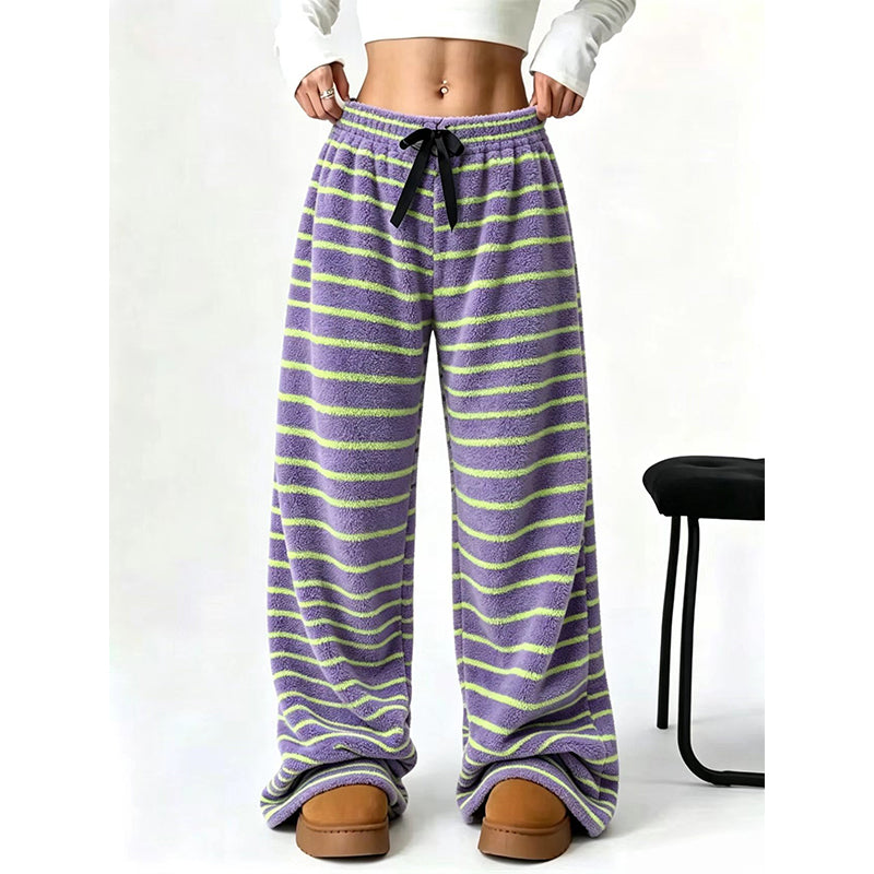 ☁️ Plush Softness, Leg-Elongating Silhouette | Women's Double-Sided Plush Striped Wide-Leg Pants
