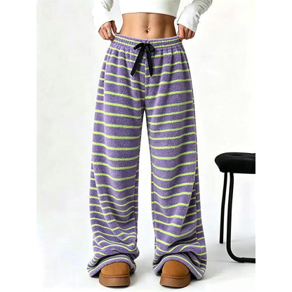 ☁️ Plush Softness, Leg-Elongating Silhouette | Women's Double-Sided Plush Striped Wide-Leg Pants