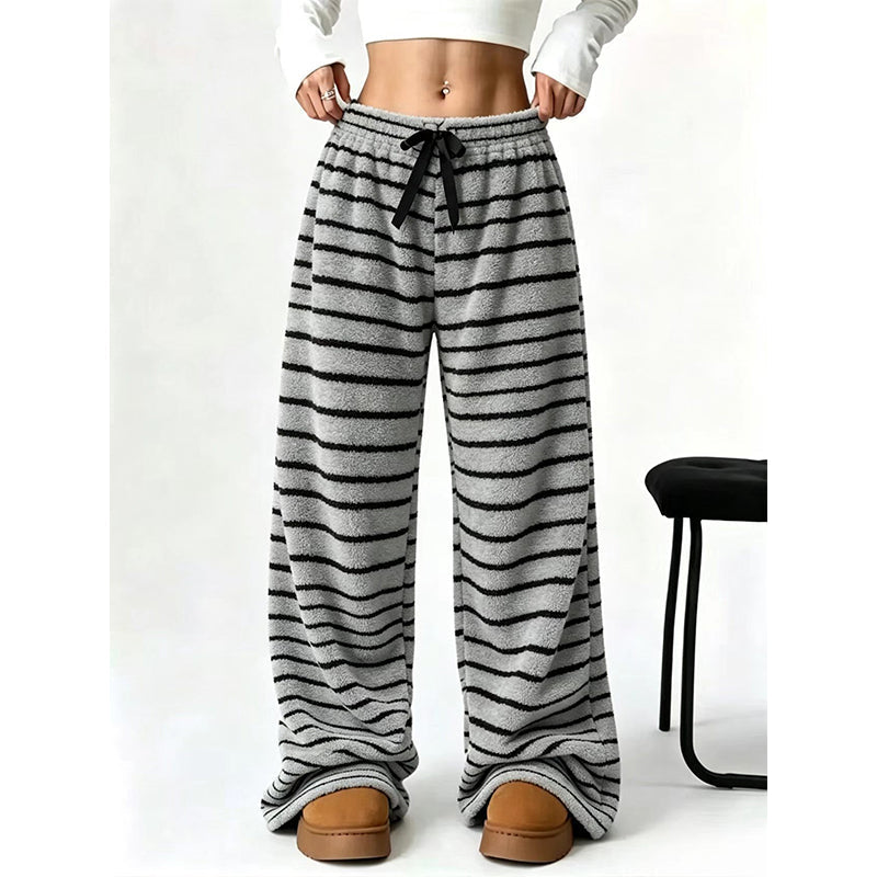 ☁️ Plush Softness, Leg-Elongating Silhouette | Women's Double-Sided Plush Striped Wide-Leg Pants