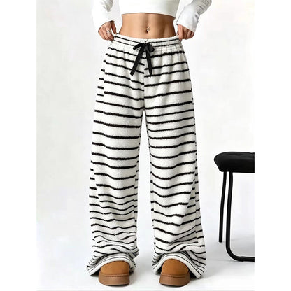 ☁️ Plush Softness, Leg-Elongating Silhouette | Women's Double-Sided Plush Striped Wide-Leg Pants