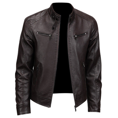 Men's Stylish Stand Collar PU Leather Jacket