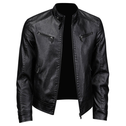 Men's Stylish Stand Collar PU Leather Jacket