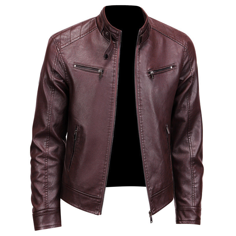 Men's Stylish Stand Collar PU Leather Jacket