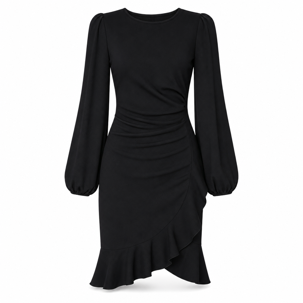 Women's Solid Color Puff Sleeve Bodycon Dress