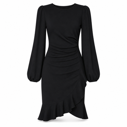 Women's Solid Color Puff Sleeve Bodycon Dress