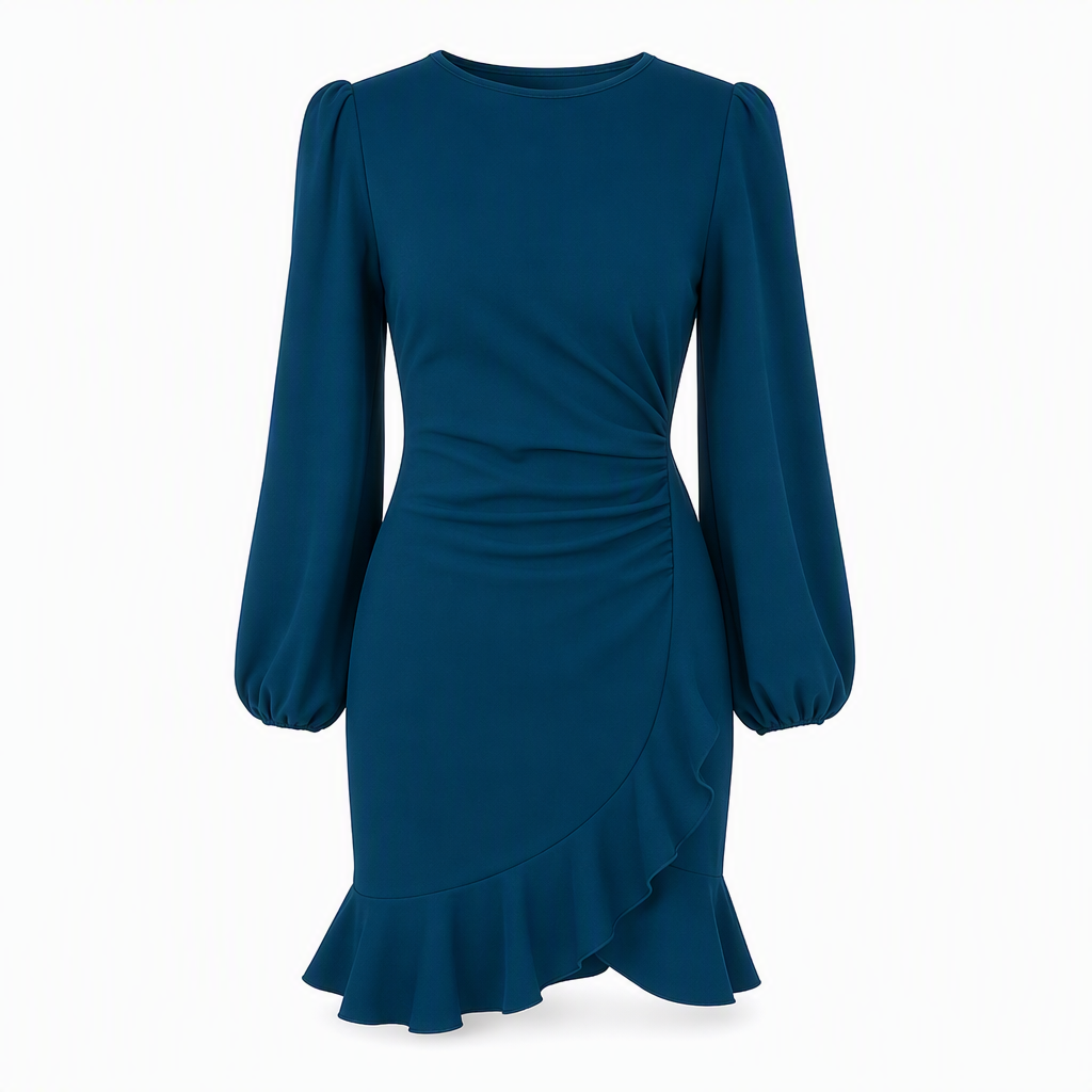 Women's Solid Color Puff Sleeve Bodycon Dress