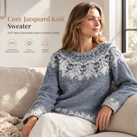 Women's Loose Fit Crewneck Color Block Knit Pullover Sweater