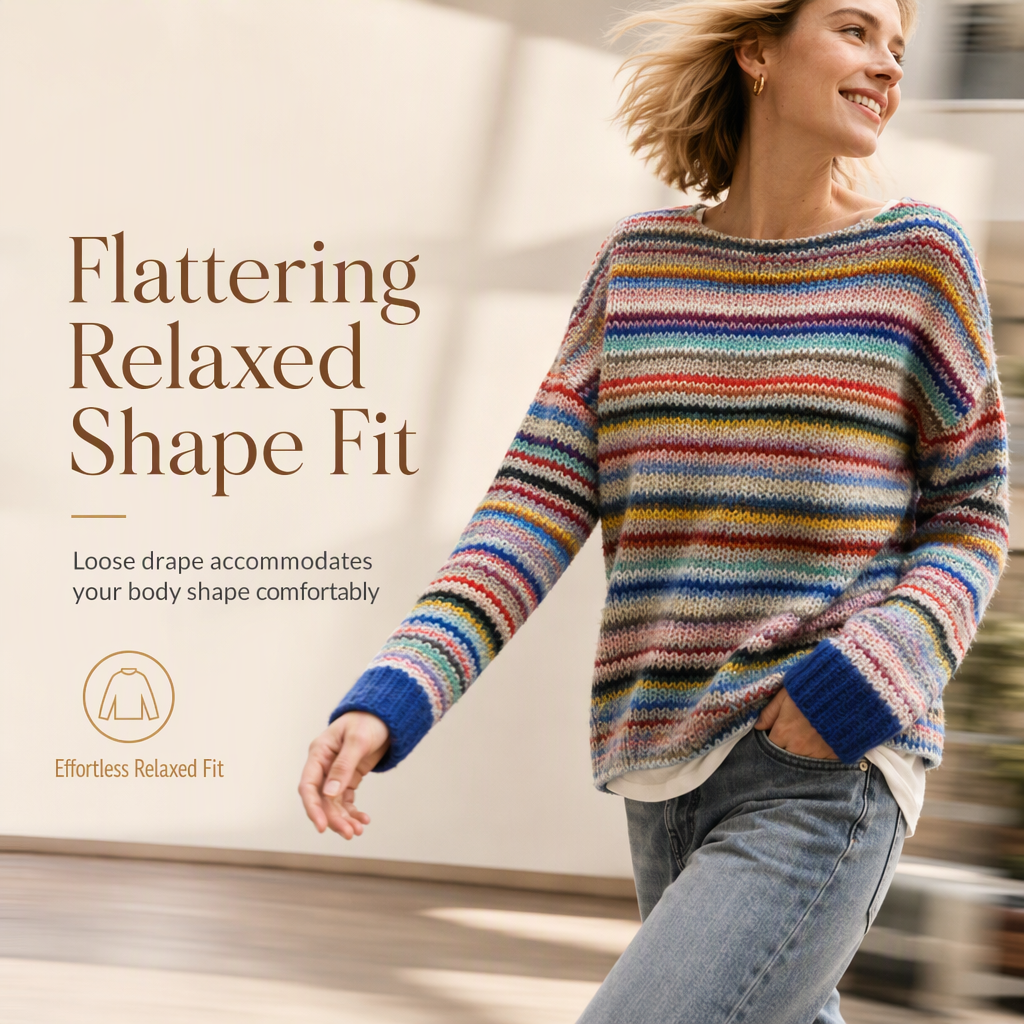 Women's Loose Fit Crewneck Color Block Knit Pullover Sweater