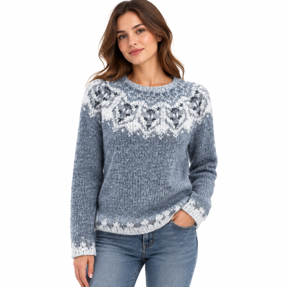 Women's Loose Fit Crewneck Color Block Knit Pullover Sweater
