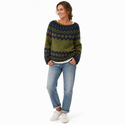 Women's Loose Fit Crewneck Color Block Knit Pullover Sweater